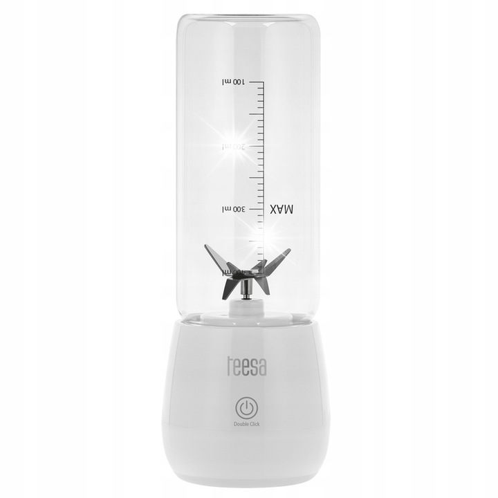 Преносим блендер Teesa, 450 мл, 100 W, 6 остриета от неръждаема стомана, USB, 82 x 226 мм