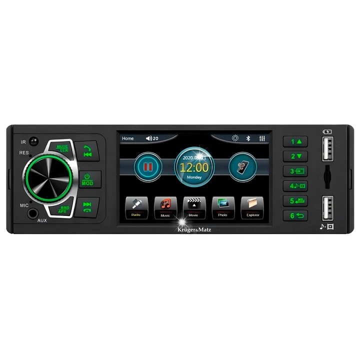 Radio auto Kruger&Matz KM2015, Bluetooth, 4x50W, 1 DIN, negru