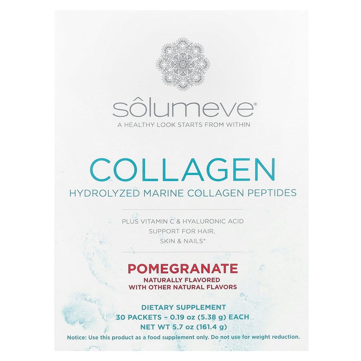 Peptide colagenice cu vitamina C si acid hialuronic, Solumeve, Aroma de rodie, 30 pliculete