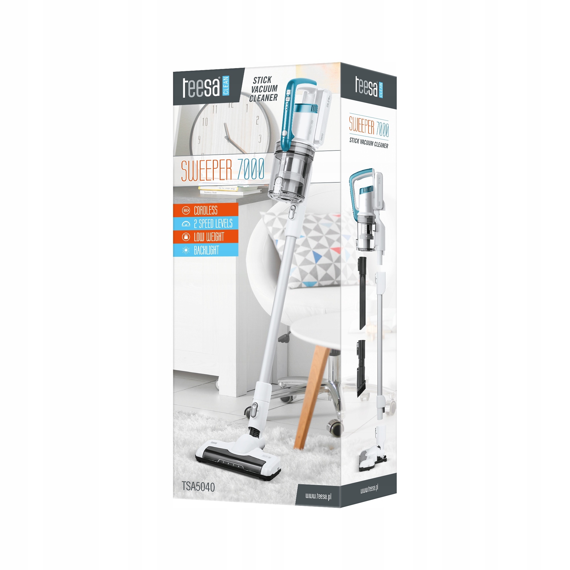 Aspirator fara fir Teesa Sweeper 7000, 150W, 2 in 1, iluminare, 119x22,5x25,5cm