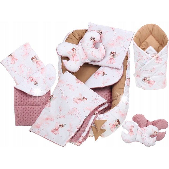 Bébi gubó, Babymam, 7 darabos, Minky és pamut, rózsaszín, 110x65x14cm