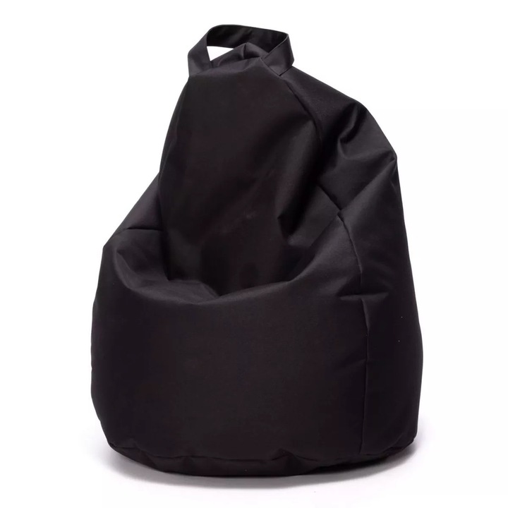 Fotoliu Puf Ecopuf Bean Bag Mini Sako ergonomic, 80x50 cm, Poliester Negru, rezistent cu cusatura dubla, sac interior si maner, ideal pentru relaxare acasa, living, dormitor, birou