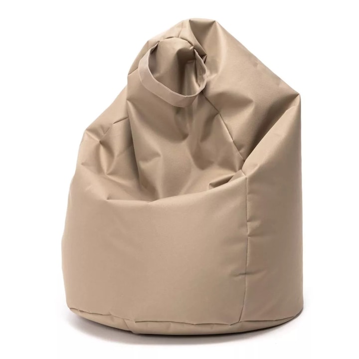 Fotoliu Puf Bean Bag Ecopuf Mini Sako, cusatura dubla, sac interior, maner, ergonomic, 80x50cm, Poliester bej, confort compact si design modern pentru casa, camera tineret sau birou