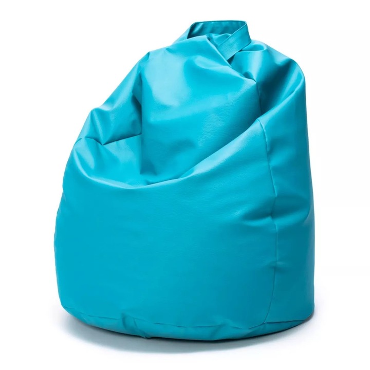 Fotoliu Ecopuf Puf Bean Bag tip Mini Sako, cusatura dubla, sac interior, cu maner, 80 x 50 cm, Ca pielea, Turcoaz