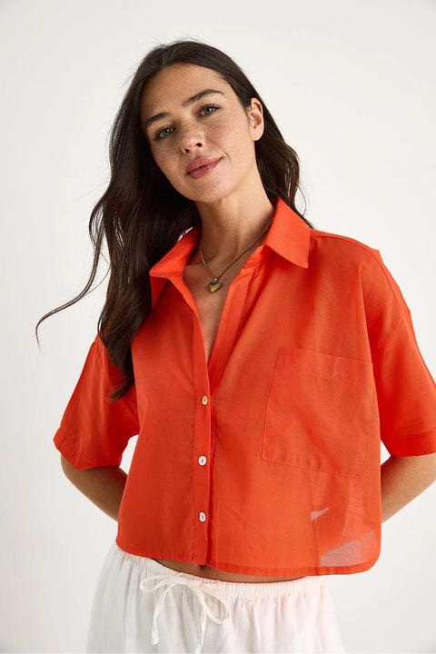 HiCCUP rövid ujjú pamut ing, narancssárga