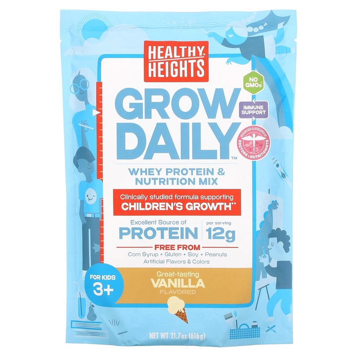 Healthy Heights, Grow Daily, amestec proteic pentru copii 3+, vanilie, 616 g