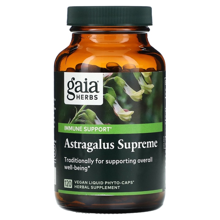 Supliment alimentar, Gaia Herbs, Astragalus Supreme, 120 capsule vegane, sprijina sanatatea imunitatii, fara gluten, fara soia