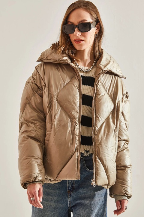 Geaca HiCCUP, supradimensionat, cu gluga, poliester, bej, S INTL