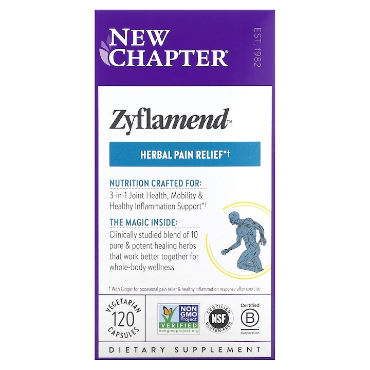 Supliment alimentar New Chapter, 120 capsule vegetale, 3 in 1 pentru sanatatea articulatiilor, fara gluten, non-GMO