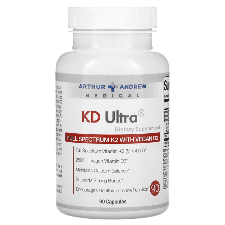 Supliment alimentar, KD Ultra, Arthur Andrew Medical vitamina K2 (MK-4,6,7) si D3 vegana, 90 capsule