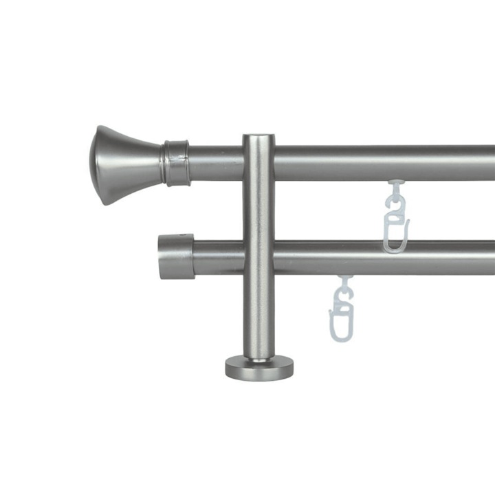 Set galerie metalica, Argintiu, tip sina, dubla, R17 - 300 cm