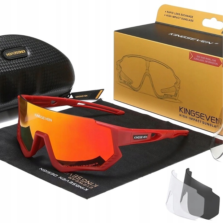Kingseven Sport szemüveg, 3 cserélhető lencsével, polarizált, UV400 védelem, Grilamid TR90