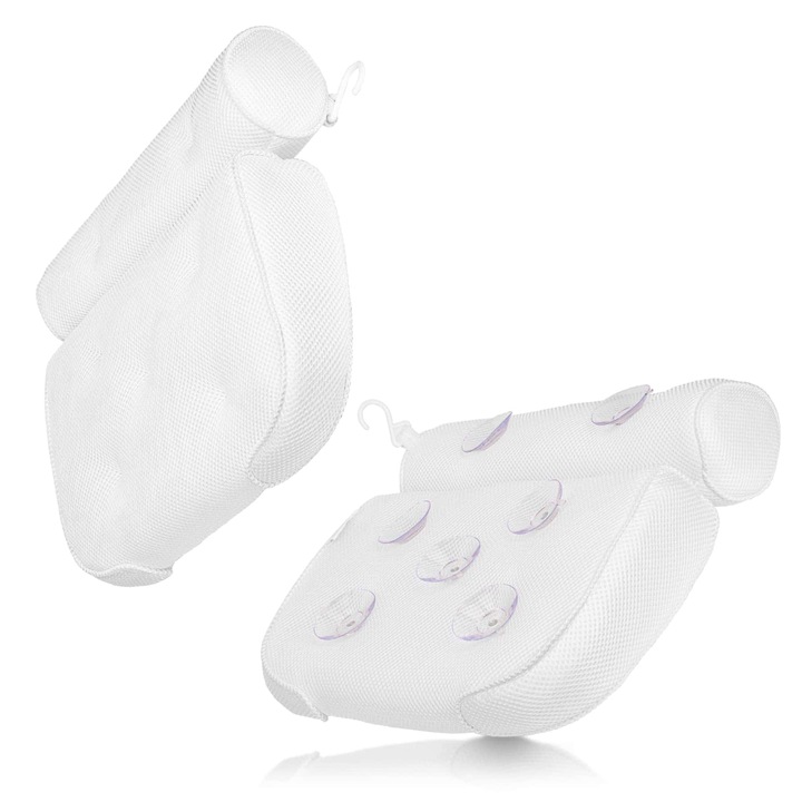 Perna de baie Somesca, 4D Air Mesh, suport cap si umeri, alb, 7 ventuze