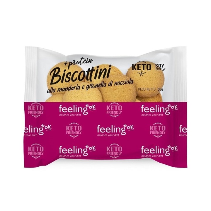 Biscottini din faina de migdale cu bucati de Alune de padure (keto, Low-Carb, proteici, fara zahar) 50g - FeelingOK