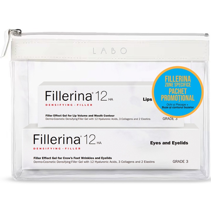 Szem- és szemhéjkezelő csomag 15 ml + Ajkak és ajakkontúr kezelő 7 ml, 3. fokozatú 12HA Filler, Fillerina