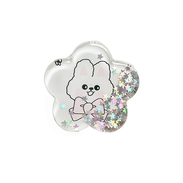 Univerzális öntapadós tartó telefonokhoz és tabletekhez, aranyos modell folyékony virágos csillámmal, fehér nyuszi