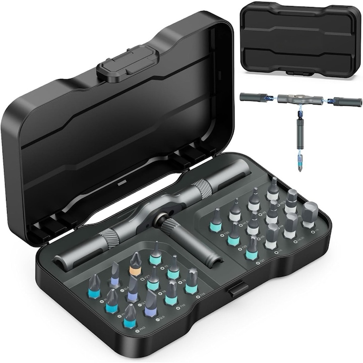 24 in 1 set de surubelnite magnetice, Surubelnita cu clichet cu mai multe biti detasabila, set de surubelnite cu clichet DIY, cu biti PH/Torx/Slotted pentru electronica, cheie Allen, repararea telefoanelor si mobila
