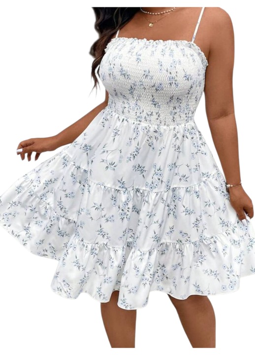 Rochie vaporoasa, alba, cu imprimeu floral, M