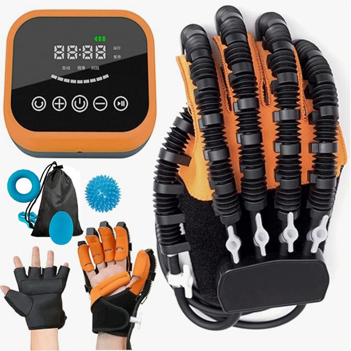 Manusi robotice profesionale, ZYNORO®, minge de masaj, minge de prindere, inel de prindere, centura de sustinere, manusi cu oglinda, reabilitare dupa accident vascular cerebral, restaurare a mobilitatii, Orteza mana Dreapta, marime M, Galben