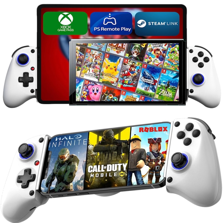 Mobil játékvezérlő Hall-effektus joystickokkal, telefonvezérlő iPhone/Android/Tablet/iPad/Switch készülékekhez, Call of Duty, Roblox, Xbox Cloud, Playstation játékokhoz, Bluetooth mobil játékvezérlő iPhone 16 15 14 13 Samsung Google készülékekhez.
