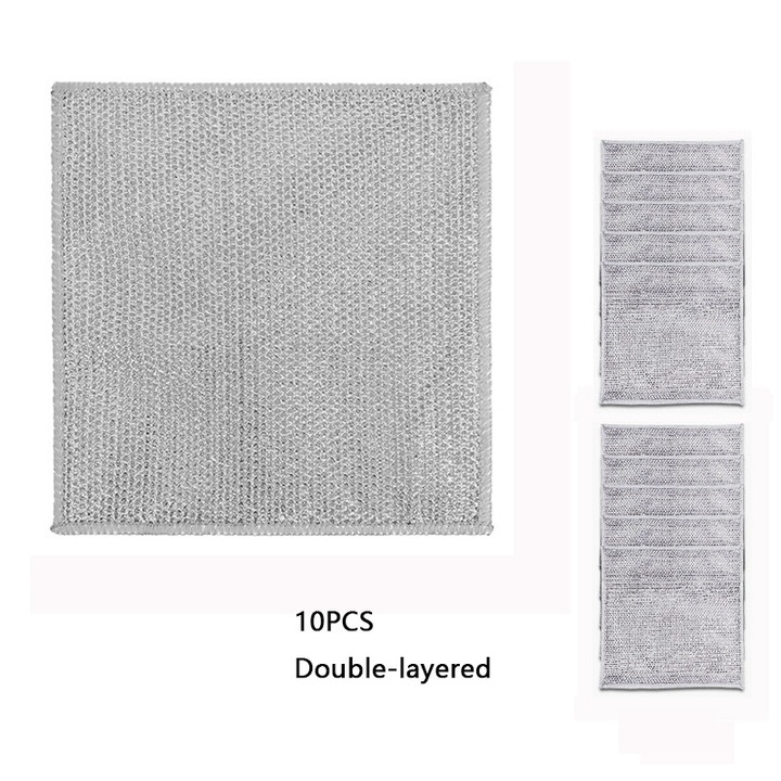 Set de 10 lavete din otel inoxidabil, multiusoare, utilizare umeda si uscata, 20x20 cm