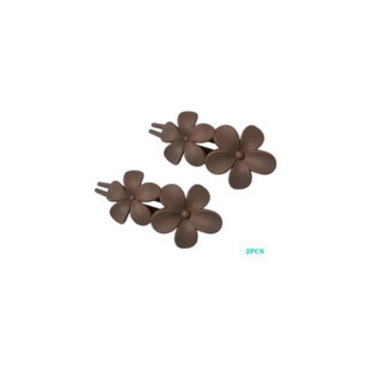 2 db virágos hajcsat szett, műanyag, 5x10,5 cm, barna