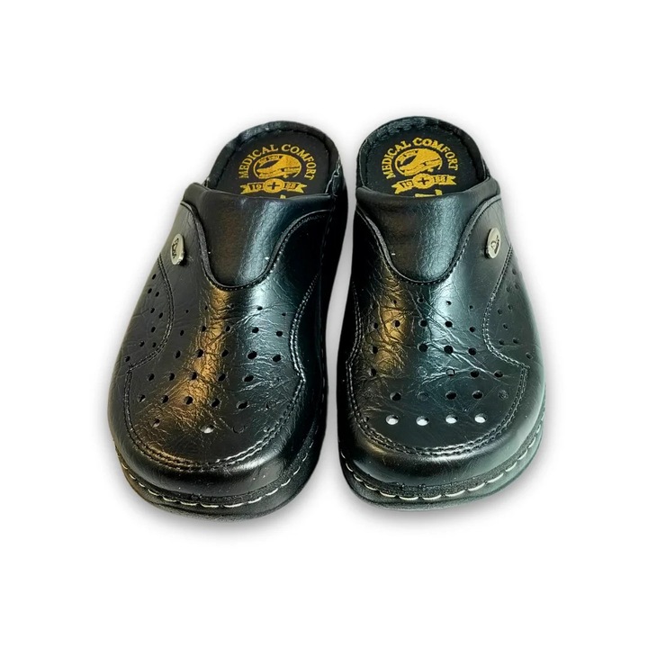 Saboti medicali anatomici ultra lejeri, piele ecologica, perforati, NEGRU-127, Negru, 37-38