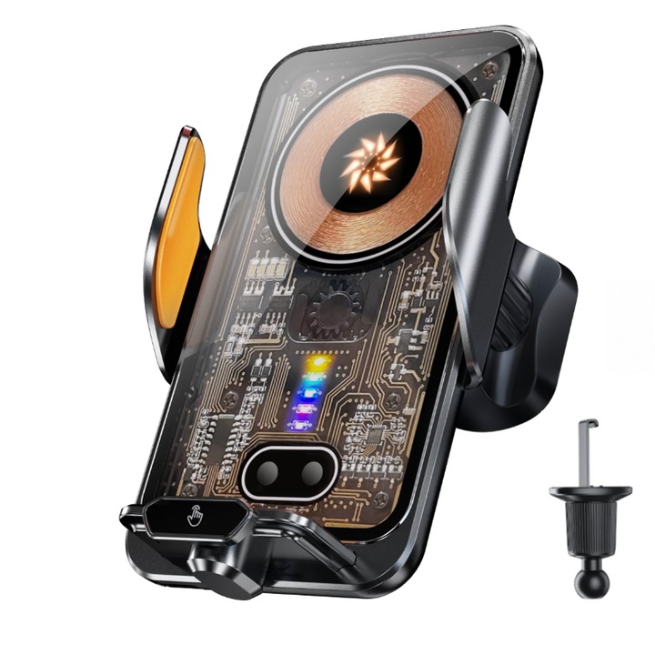 Suport Auto Magnetic cu Incarcare Rapida 66W + Wireless 15W | Prindere Automata pentru iPhone 15/14/13, Samsung S23/S22, Huawei, Xiaomi | Accesorie Universala Masina