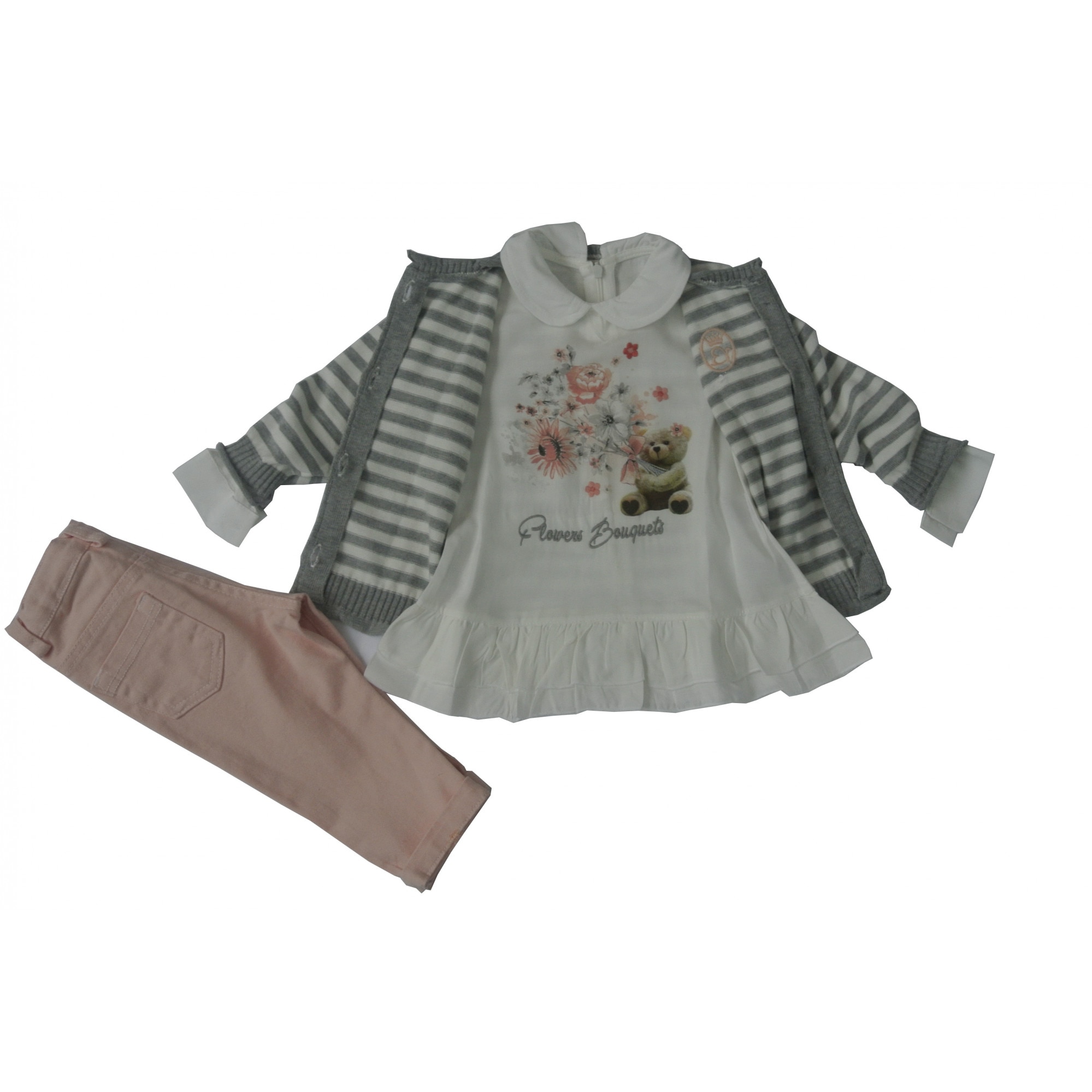 Compleu 3 piese, fete, BABUS, Alb/Rosu, Alb/Rosu