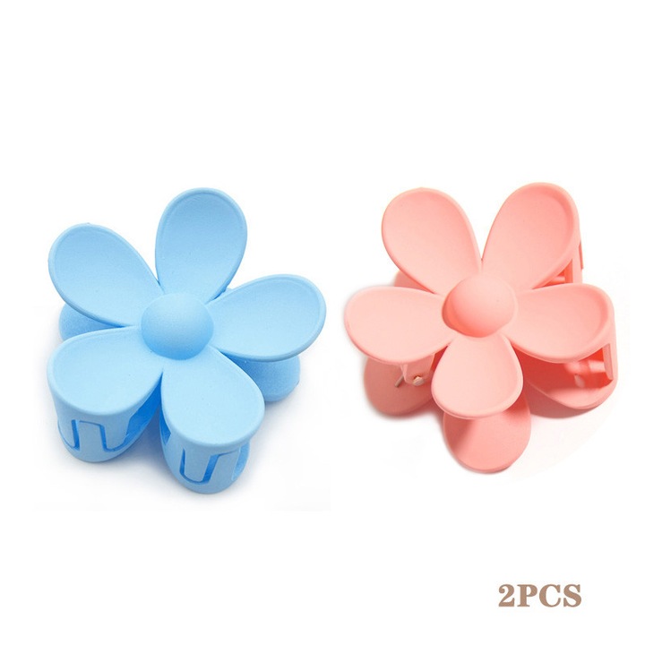 OEM 2 db virág alakú hajcsat készlet, 7x7x4,3 cm, rózsaszín/kék