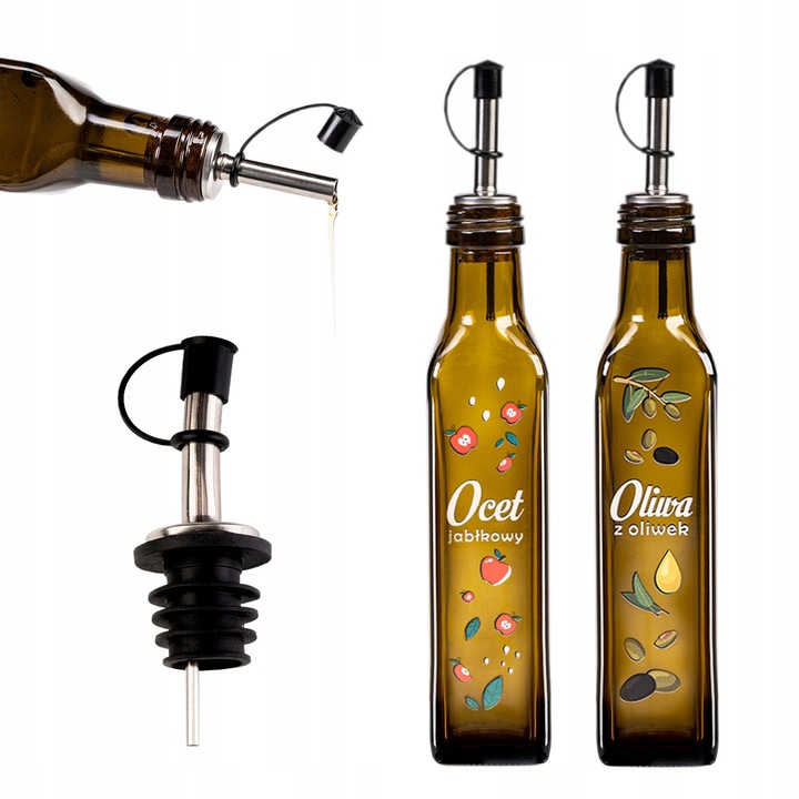 Set Sticla Cu Dozator, Superbutelki, Din Sticla, 250 ml, Ideala Pentru Ulei, Pentru Uleiuri Aromatizate, Pentru Otet, Design Elegant, Pentru Servire, Pentru Gatit, Inaltime 21.5 cm, Latime 4.5 cm, Multicolora