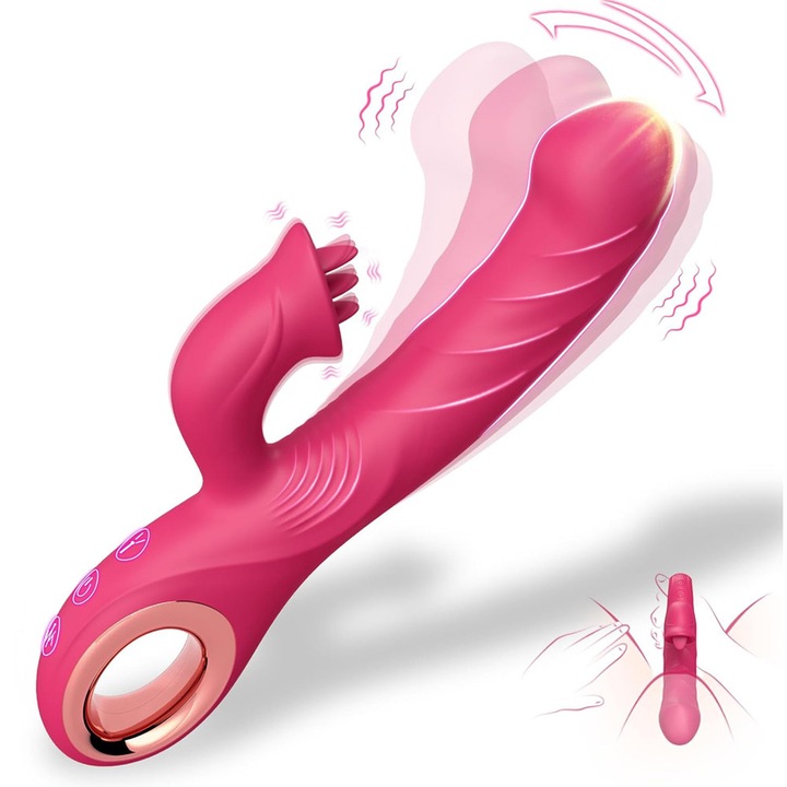 Vibrator Linge Limba Mingzhi®, jucarii sexuale, vibrator femeie, 2 in1 cu stimulator clitoris si punct G, Silicon Medicinal, incarcare USB, Senzatii Realiste Sex Toys, Rose