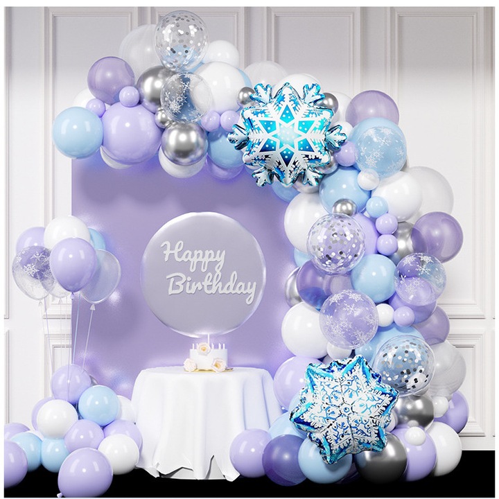 Комплект 119 балона, DCSZVIGS, Латекс, Балони за рожден ден, декоративни вериги за балони, Виолетов/Син
