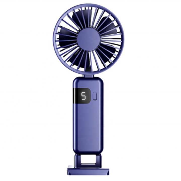 Mini hordozható kézi ventilátor, összecsukható digitális kijelzővel, USB-vel tölthető, elektromos, 5 sebességes levegőhűtéshez