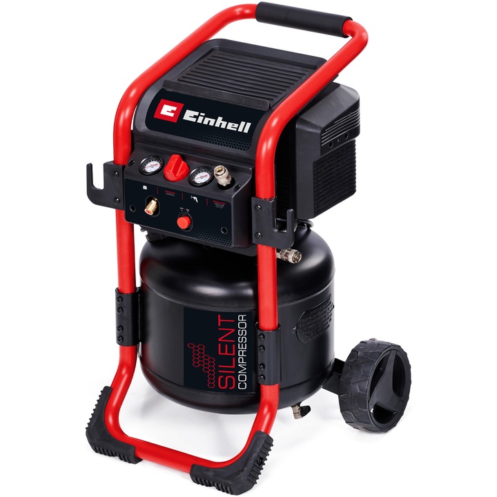 Compresor aer Einhell TE-AC 240/24 Silent, 1.500 W, max. 10 bar, rezervor de 24 l, fara ulei, 240 l/min debit aer aspirat, silentios 70 dB, 2 manometre, reductor de presiune