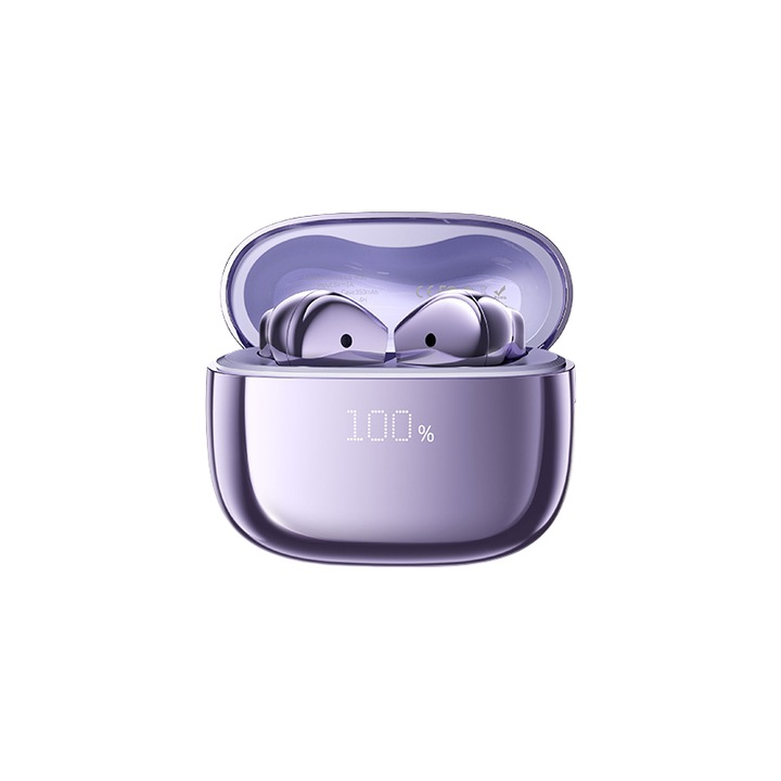 Vezeték nélküli fejhallgató, Bluetooth 5.4, ENC zajcsökkentés, HD hangminőség, sztereó hangzás, USB töltés, kényelmes viselet, ergonomikus, lila