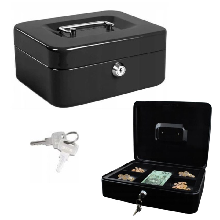 Seif mare metalic cu cheie, negru