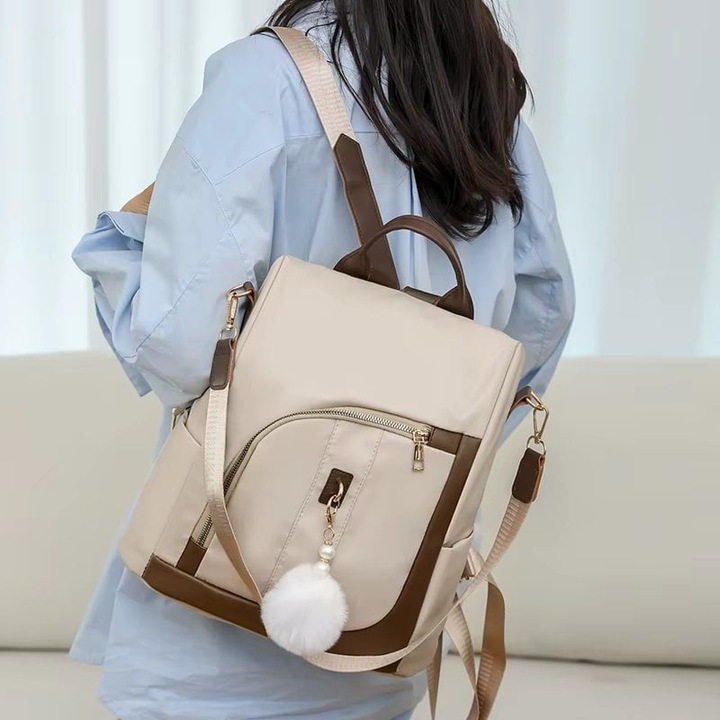 Rucsac dama, Ophelina GT3683, antifurt, Bej