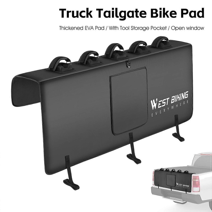 Autós kerékpártartó, fekete, EVA és nejlon anyagból, nagy ablakkal a csomagtérajtó fogantyújánál