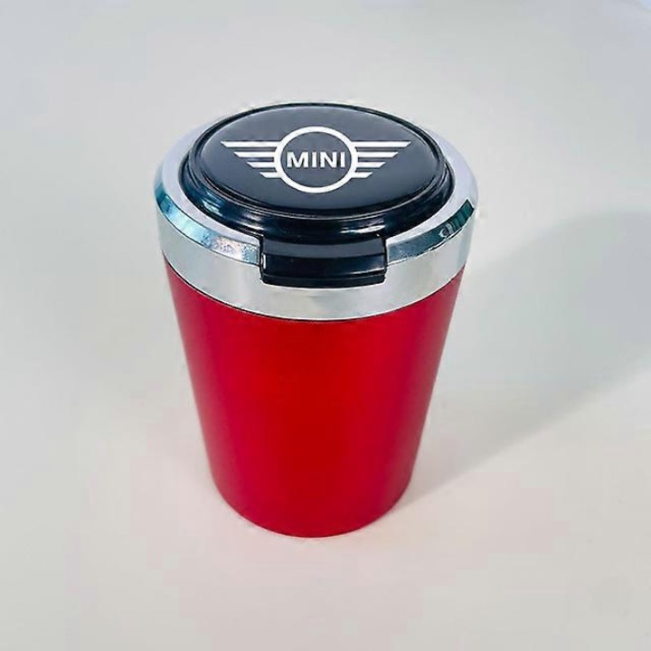 Autós hamutartó fedéllel és LED-del, hordozható, kivehető, piros