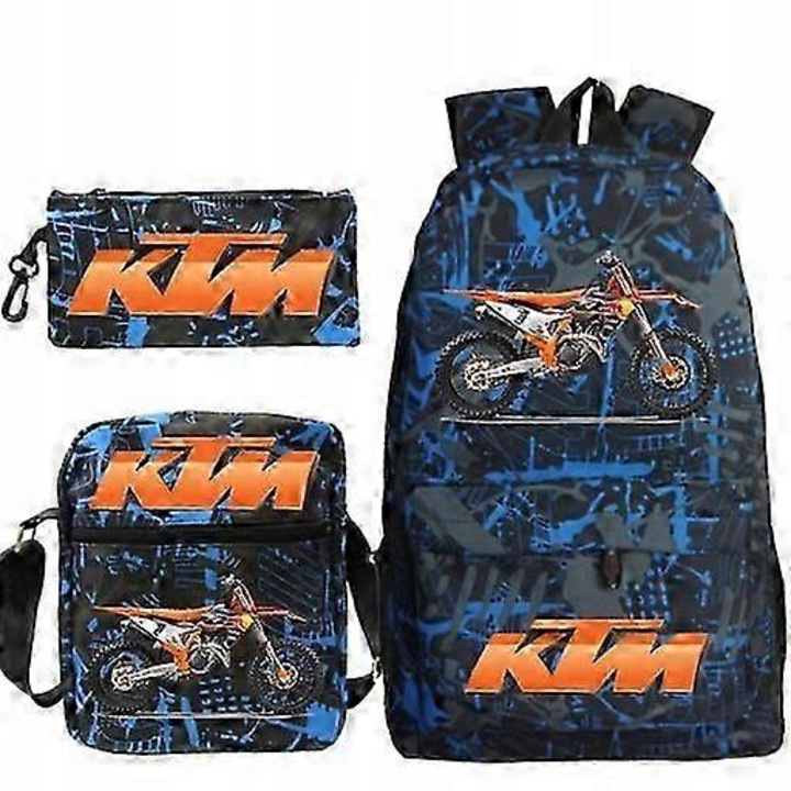 Set ghiozdan, geanta si penar, Ktm, multicolor, 42x29x16cm, 23x17x6cm, 20x10x5cm