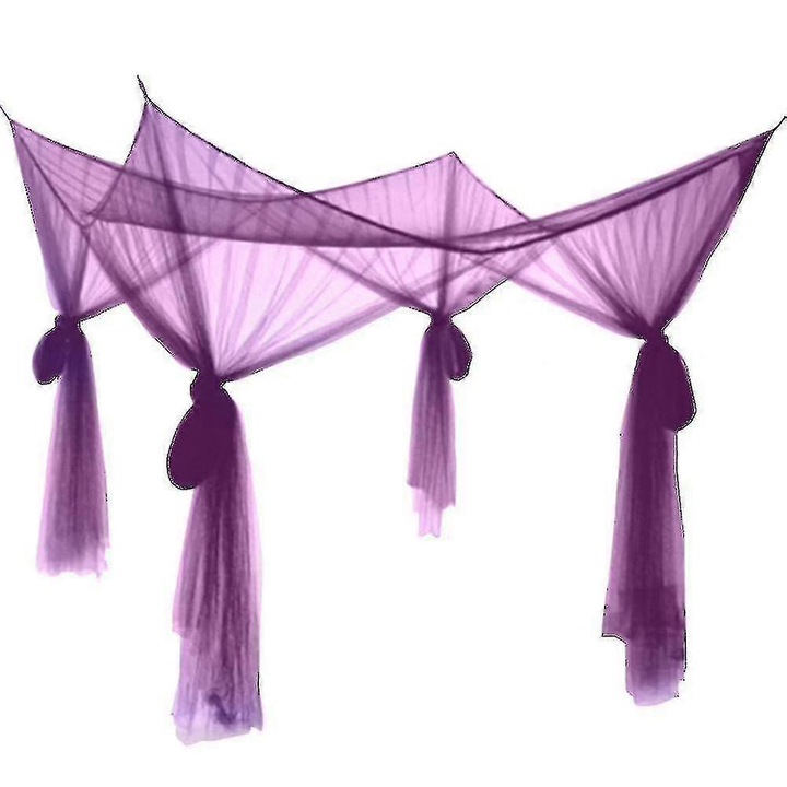 Plasa tantari pentru pat cu 4 colturi, dimensiuni 190x210x240cm, violet, set complet
