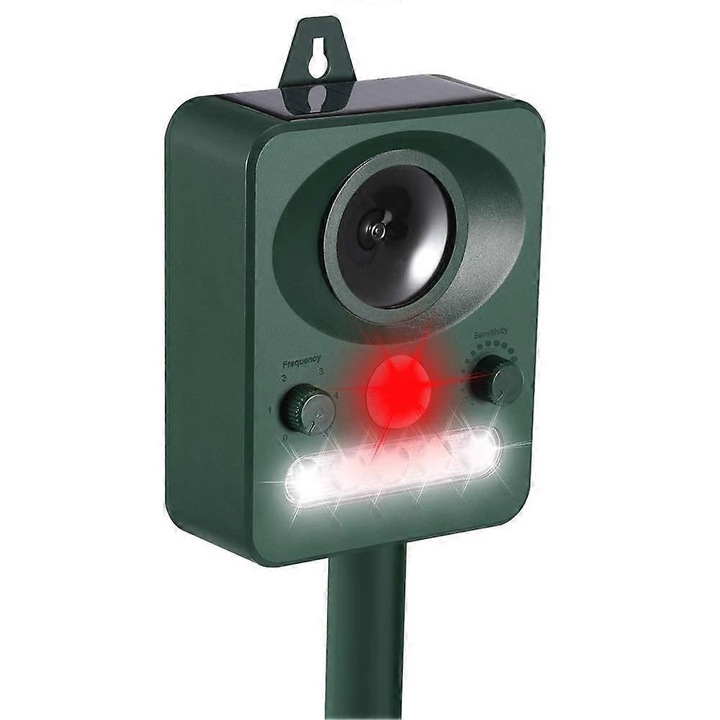 Repulsor ultrahangos kerti állatriasztó állítható napelemes USB vízálló 6x8m
