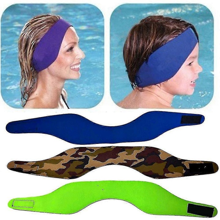 Banda de urechi ajustabila impermeabila pentru inot, set, albastra, dimensiune mare (59cm)
