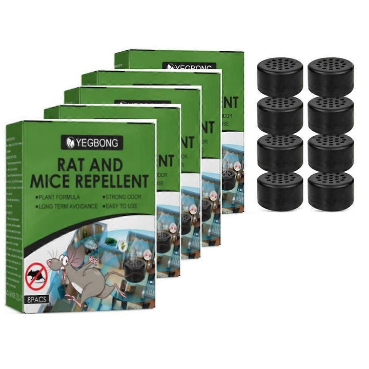Set 8 bucati Pastile Repelente pentru Rozatoare, Minta, Usturoi, Ardei Iute, 10.7x2.1x5.5cm
