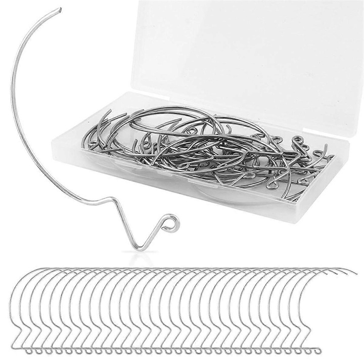 Set 30 carlige pentru agatat, metal, design cu varf ascutit, capacitate 5kg, argintii, 1.8x84mm