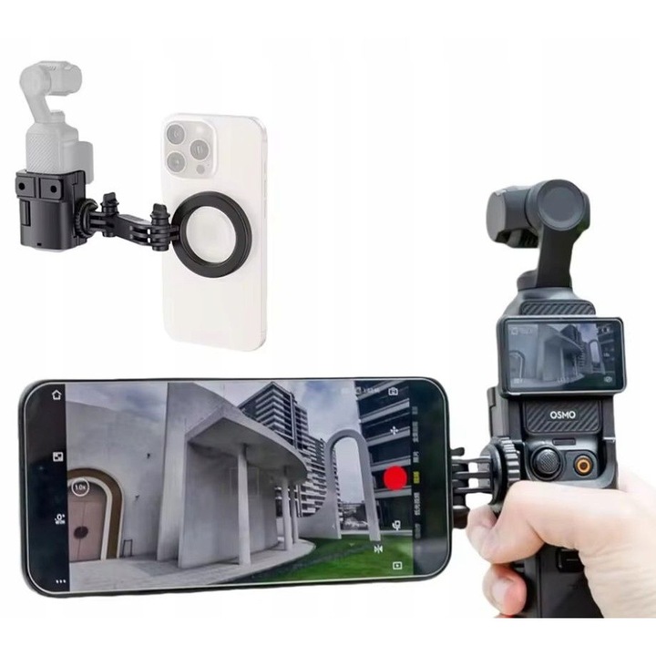 Suport magnetic pentru telefon cu montură GoPro, JJC, pentru DJI Osmo Pocket 3, 1/4", plastic, 100g