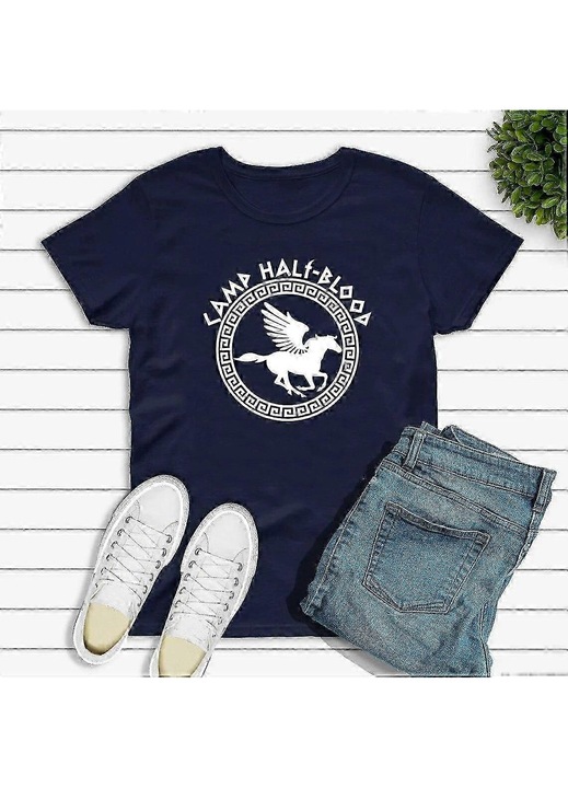 Férfi póló, sötétkék, 70% pamut és 30% poliészter, normál fazon, O-nyakú gallér