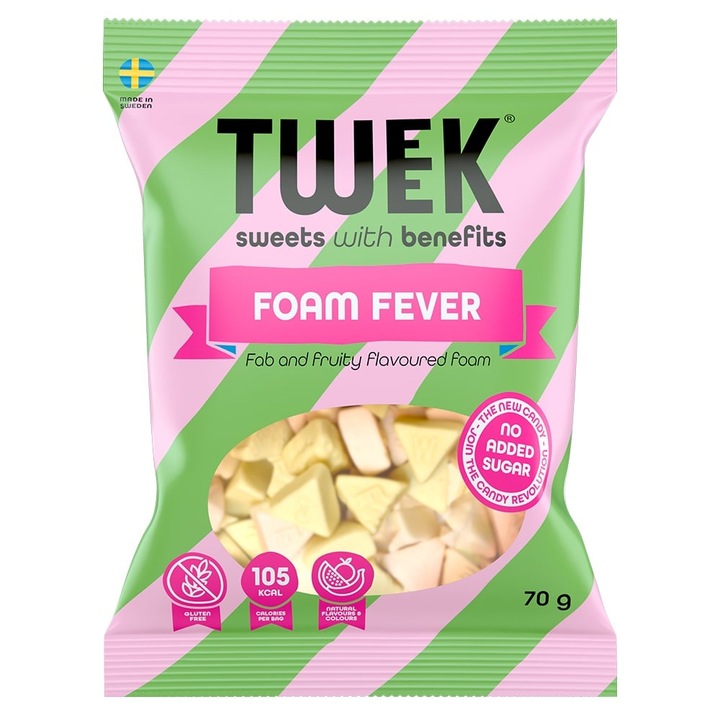 Marshmallow cu aroma de fructe cu Stevia, FOAM FEVER (fara zahar, fara gluten) 70g - TWEEK