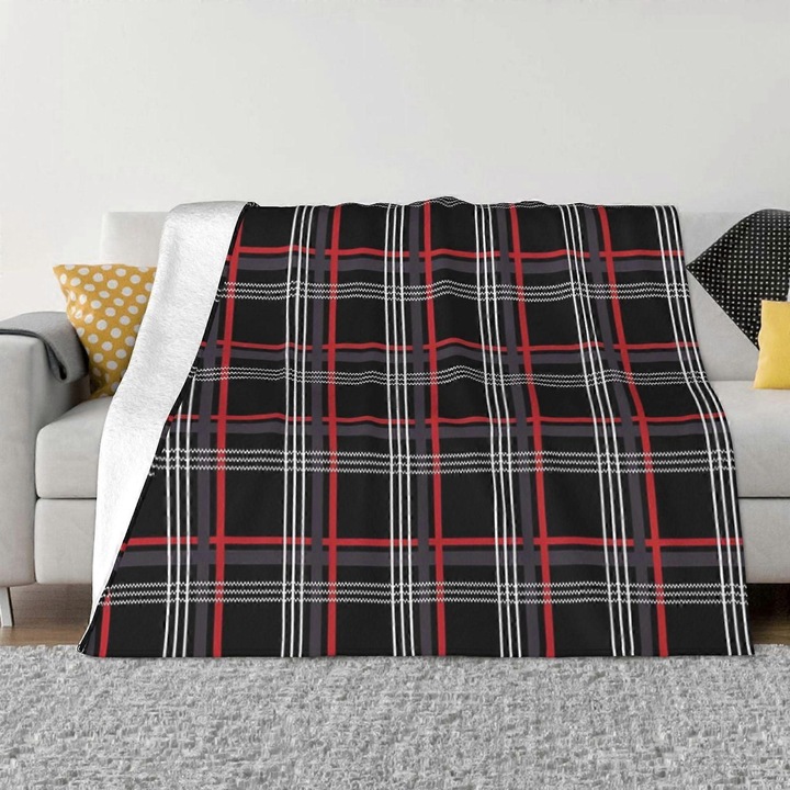 Patura din microfleece tartan, 102x76cm, pentru canapea si pat, usoara si confortabila